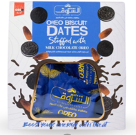 تمر منزوع النوى محشو عجينة أوريو مغطى بالشوكولاتة 250 جرام Pitted Dates Stuffed with Oreo Dough and Covered with Chocolate, 250 Grams